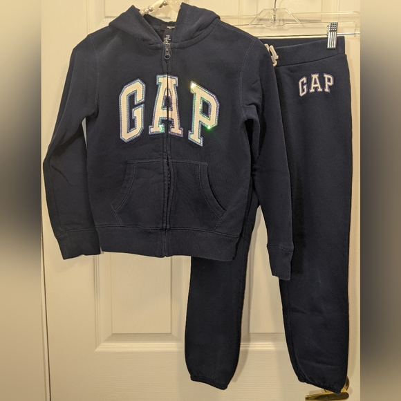 GAP Girls Size M(8-9yrs) Navy Sweatsuit with Purple Sequence Outlined White Logo - Picture 2 of 6
